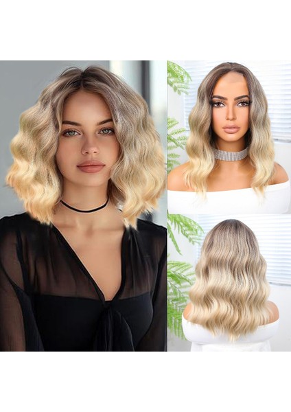 Kumral / Dore Sarı Röfleli Küt Tül Peruk