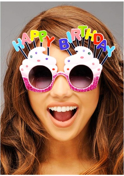 Happy Birthday Yazılı Beyaz Fuşya Renk Parti Gözlüğü 12X7 cm fiyatları
