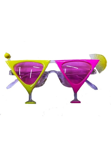 Sarı Pembe Renk Martini Parti Gözlüğü