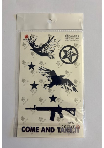 Kartal Silah 18X11 cm 1 Ay Kalıcı Geçici Dövme Yapıştırma Dövme