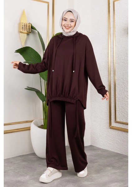 Modal Kumaş Kahverengi Oversize Ikili Takım