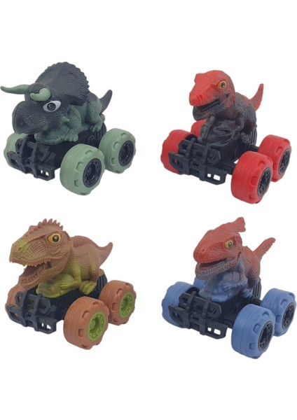 Sürtmeli Dinazor Arabalar 4'lü - cm - Triceratops &amp; Stegosaurus &amp; Triceratops &amp; Parasaurolophus