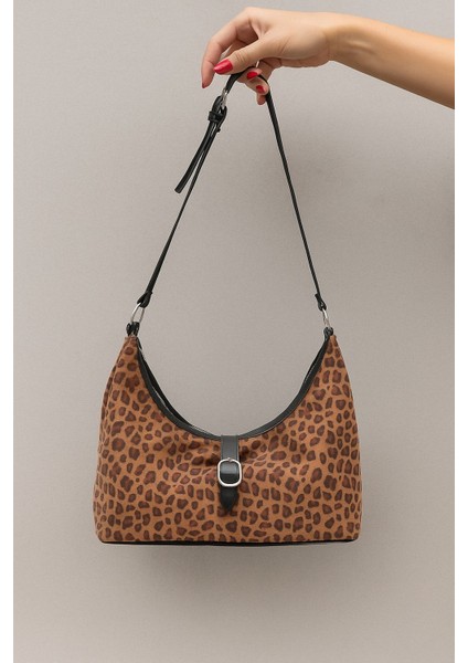 Bolanga Süet Vintage Omuz Çantası Leopar