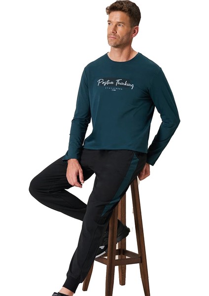 Over Sleep 2199 Erkek Kışlık Eşli Süprem (Pamuk) Yuvarlak Yaka Pijama Takım