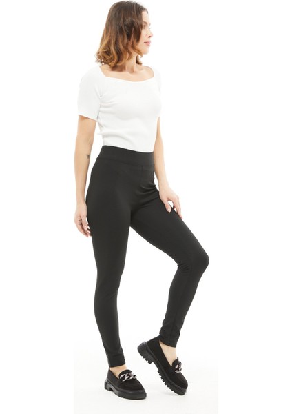 Kadın Büyük Beden Şardonlu Yüksek Bel Tayt