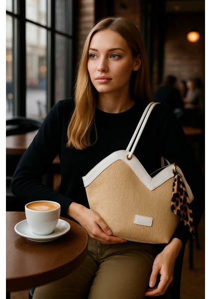 Kadın Özel Tasarım Hasır Kumaş Omuz ve Kol Çantası Leopar Fular Detaylı fiyatları