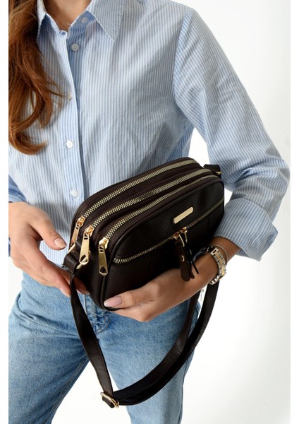 Kadın Lüks Çapraz Askılı Çok Bölmeli Omuz Çantası