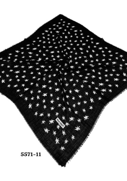5571 Siyah Beyaz Flamlı Pamuk Eşarp