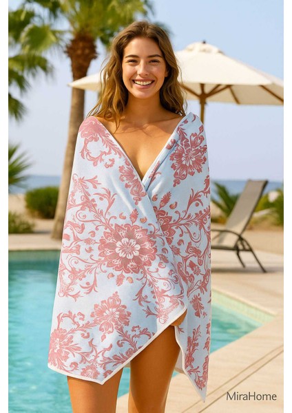 Unisex Desenli Baskılı Deniz Plaj Havlusu Otantik Nar Çiçeği 70X140 cm