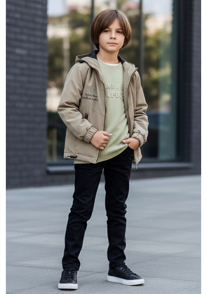 Fermuarlı Kapüşonlu Erkek Çocuk Kışlık 3’lü kombin - Yeşil