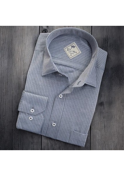 Erkek Klasik Geniş Rahat Kesim Cepli Çizgili Uzun Kollu Pamuk Gömlek fiyatları