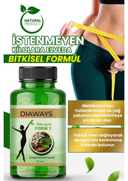 Zayıflamaya Kilo Vermeye Yardımcı Bitkisel Biberiye, Avokado, Papatya, Ada Çayı Içeren Takviye Edici Gıda Detoks 60 Kapsül Form1 modelleri