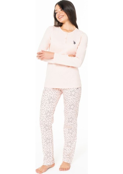 20161 Kadın Somon Yuvarlak Yaka Uzun Kollu Pijama Takımı fiyatları