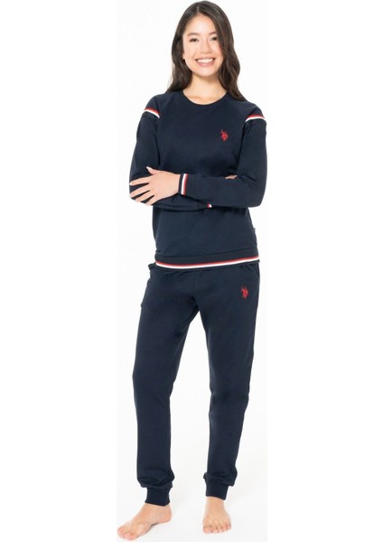 20118 Kadın Lacıvert Yuvarlak Yaka Uzun Kollu Pijama Takımı
