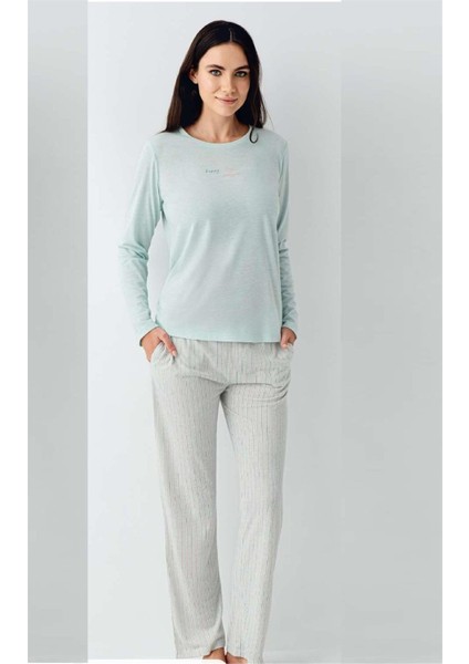 9050 Kadın Nil Uzun Kollu Yuvarlak Yaka Pijama Takımı