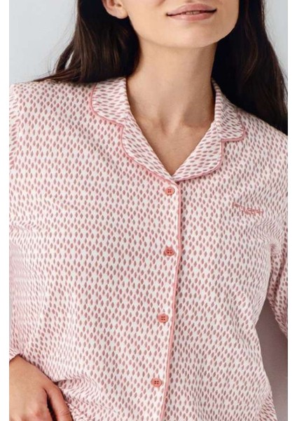 9081 Kadın Pembe Uzun Kollu Önden Düğmeli Gömlek Pijama Takımı indirimleri