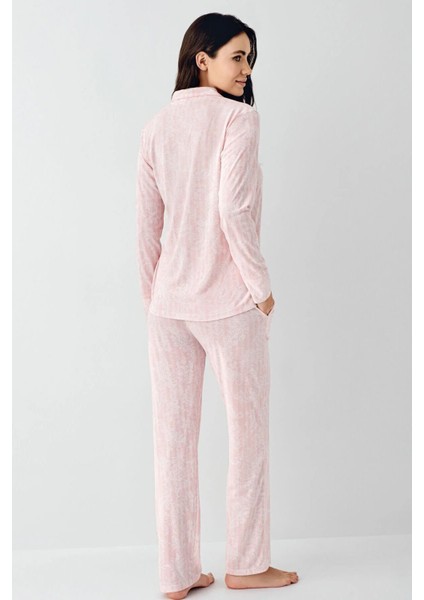 9087 Kadın Krem Uzun Kollu Önden Düğmeli Gömlek Pijama Takımı fırsatları