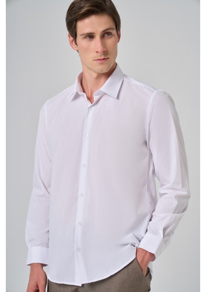 Erkek Beyaz Basic Regular Fit Sert Yaka Gömlek