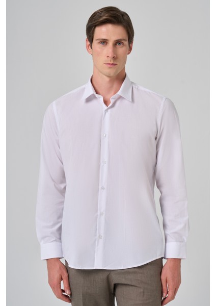 Erkek Beyaz Basic Regular Fit Sert Yaka Gömlek modelleri