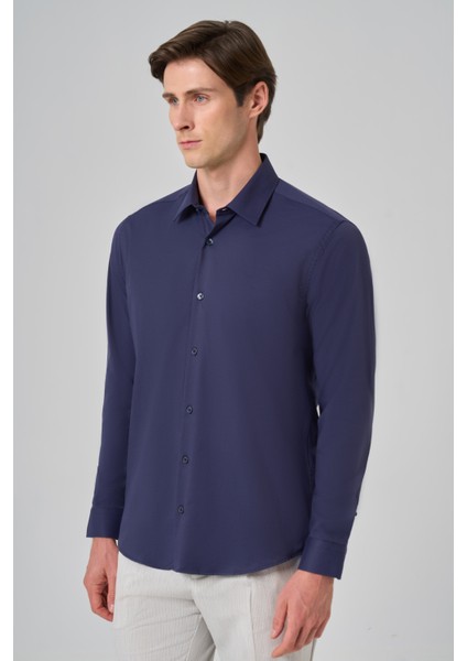 Erkek Lacivert Slim Fit Sert Yaka Gömlek fiyatları