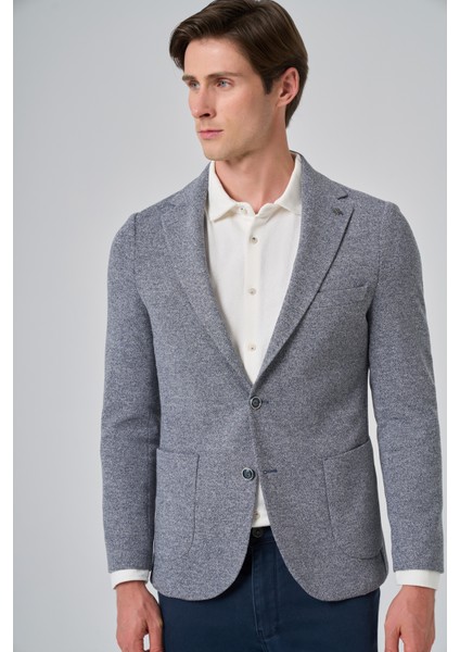 Erkek Lacivert Örme Trend Desenli Slim Fit Mono Yaka Ceket fırsatları