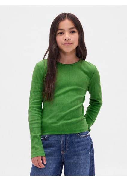 Kız Çocuk Yeşil Fitilli T-Shirt