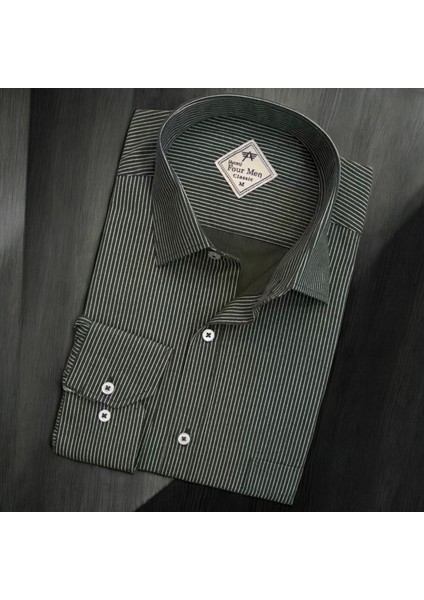 Erkek Klasik Geniş Rahat Kesim Cepli Çizgili Uzun Kollu Pamuk Gömlek modelleri