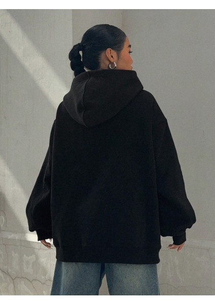 Kadın Baskılı Sweatshırt Kapüşonlu Oversize 3 Iplik Pamuklu modelleri