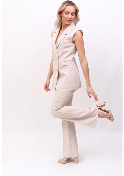 Blazer Yelek & Ispanyol Paça Pantolon-Bej