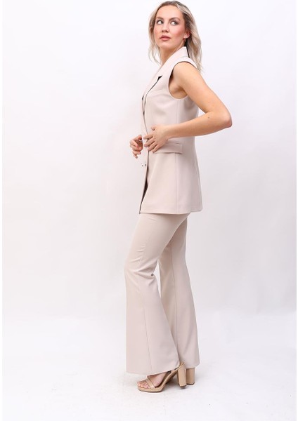 Blazer Yelek & Ispanyol Paça Pantolon-Bej fiyatları