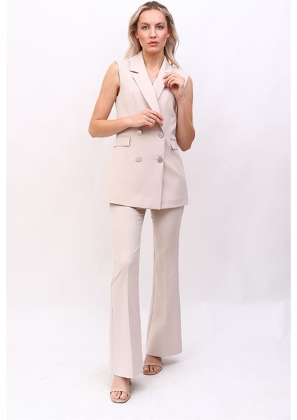 Blazer Yelek & Ispanyol Paça Pantolon-Bej modelleri