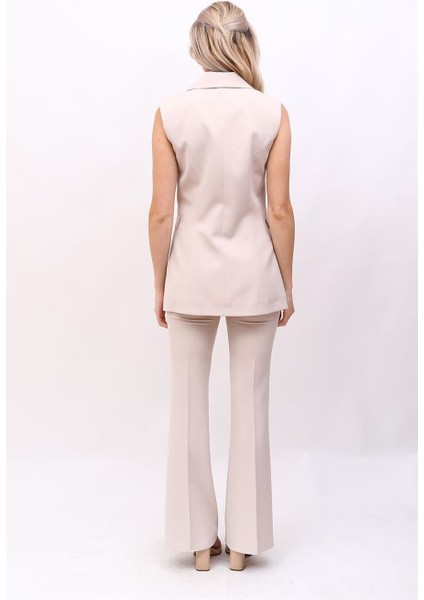 Blazer Yelek & Ispanyol Paça Pantolon-Bej fırsatları