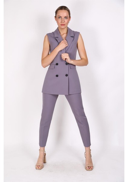 Blazer Yelek & Boru Paça Pantolon-Antrasit