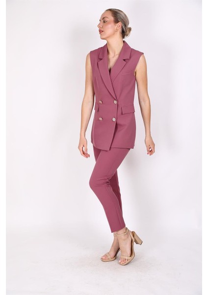 Blazer Yelek & Boru Paça Pantolon-Rose