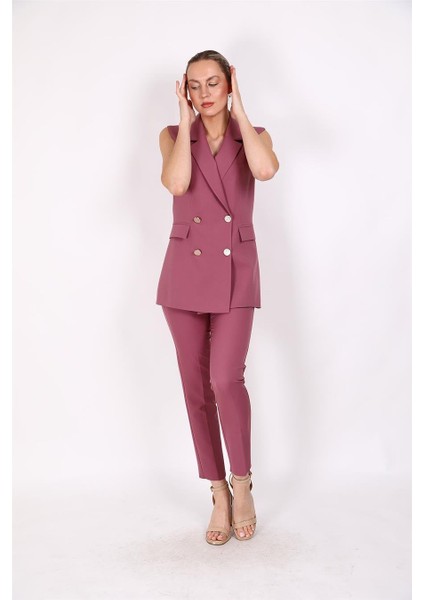 Blazer Yelek & Boru Paça Pantolon-Rose fırsatları