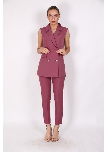 Blazer Yelek & Boru Paça Pantolon-Rose indirimleri