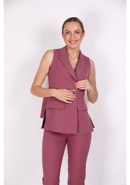 Kemerli Klasik Yelek & Boru Paça Pantolon Takım-Rose fiyatları