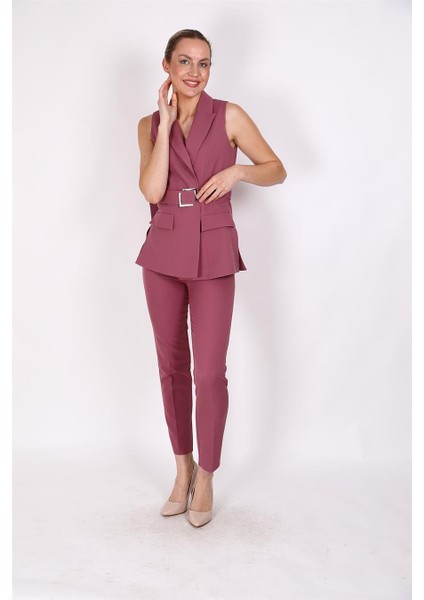 Kemerli Klasik Yelek & Boru Paça Pantolon Takım-Rose modelleri