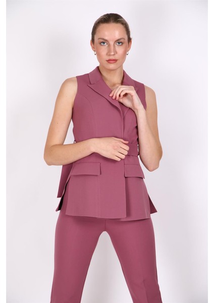 Kemerli Klasik Yelek & Boru Paça Pantolon Takım-Rose fırsatları