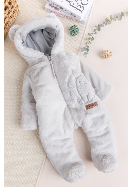 Premium Kalite Peluş Pamuk Penye Astarlı Ayıcık Fiğürlü Kışlık Kız-Erkek Bebek Tulum