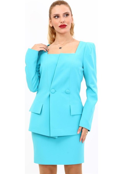 Kare Yaka Ceket-Turkuaz fiyatları