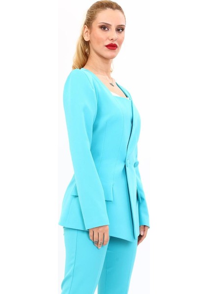 Kare Yaka Ceket-Turkuaz modelleri