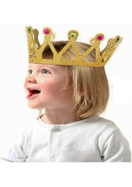 Altın Renk Çocuk ve Yetişkin Uyumlu Kraliçe Tacı Prenses Tacı 8X25 cm