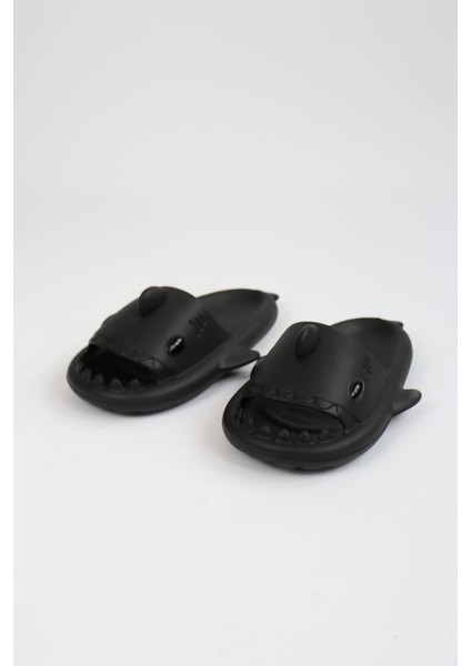 Köpekbalığı Siyah Unisex Tam Ortopedik Terlik Shark Slides