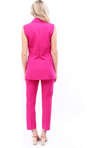 Blazer Yelek & Boru Paça Pantolon-Fuşya fırsatları