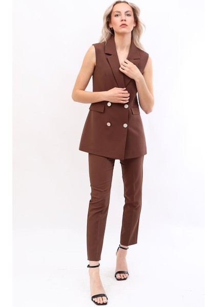Blazer Yelek & Boru Paça Pantolon-Kestane fiyatları