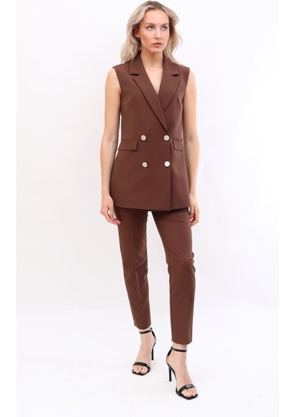Blazer Yelek & Boru Paça Pantolon-Kestane fırsatları