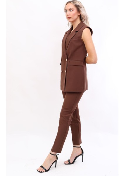 Blazer Yelek & Boru Paça Pantolon-Kestane indirimleri