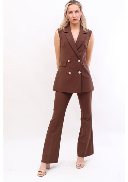 Blazer Yelek & Ispanyol Paça Pantolon-Kestane