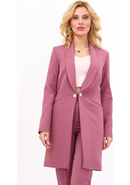 Şal Yaka Cepli Uzun Ceket-Rose